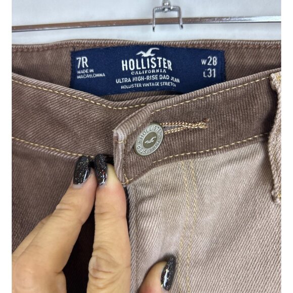 Hollister Women’s 27 Ultra High-Rise Dad Jeans Brown Beige Raw Edge - Picture 11 of 16